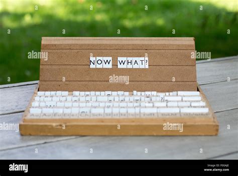 The Word Now What On An Old School Letter Box Stock Photo Alamy