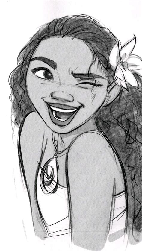 Begin by sketching moana's face, neck, and hair. Pin by Mel Rose on Artworks | Disney art drawings, Moana sketches, Disney drawings