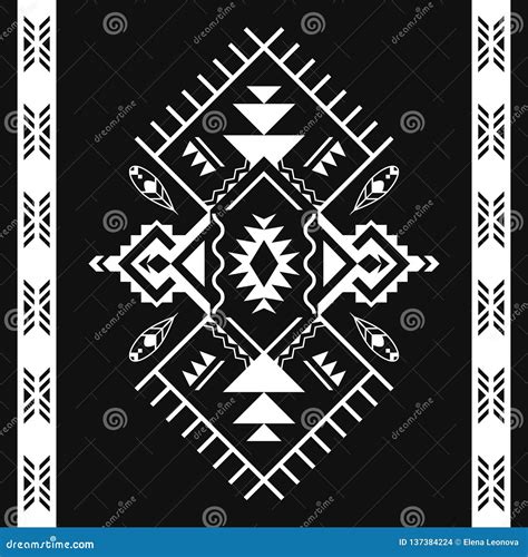 Aztec Geometric Seamless Patterns Tribal Black And White Print Stock