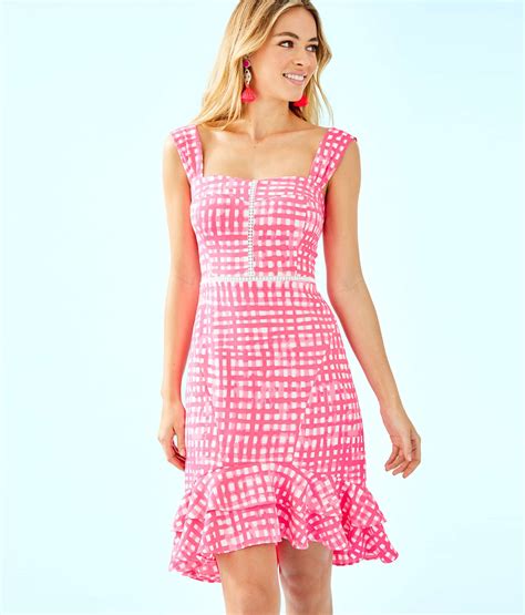 avalyn stretch dress 001886 lilly pulitzer pink gingham dress stretch dress dress