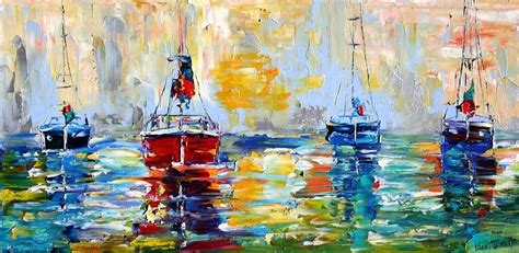 Harbor Boats At Sunrise By Karen Tarlton Painting
