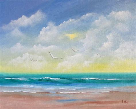 Original Fine Art Seascape Painting Seagulls Clouds And Etsy