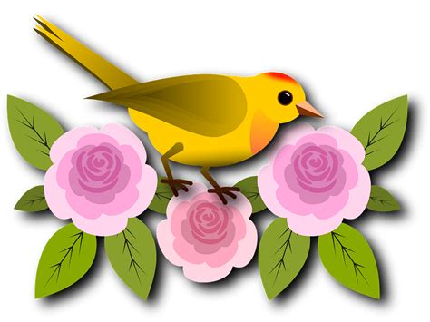 Yellow Bird Perched On Pink Flowers Clipart Free Download Transparent