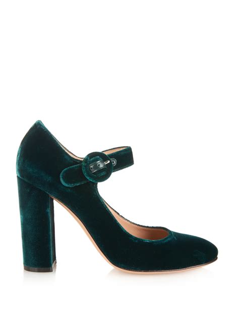 Lyst Gianvito Rossi Lorraine Velvet Mary Jane Pumps In Green