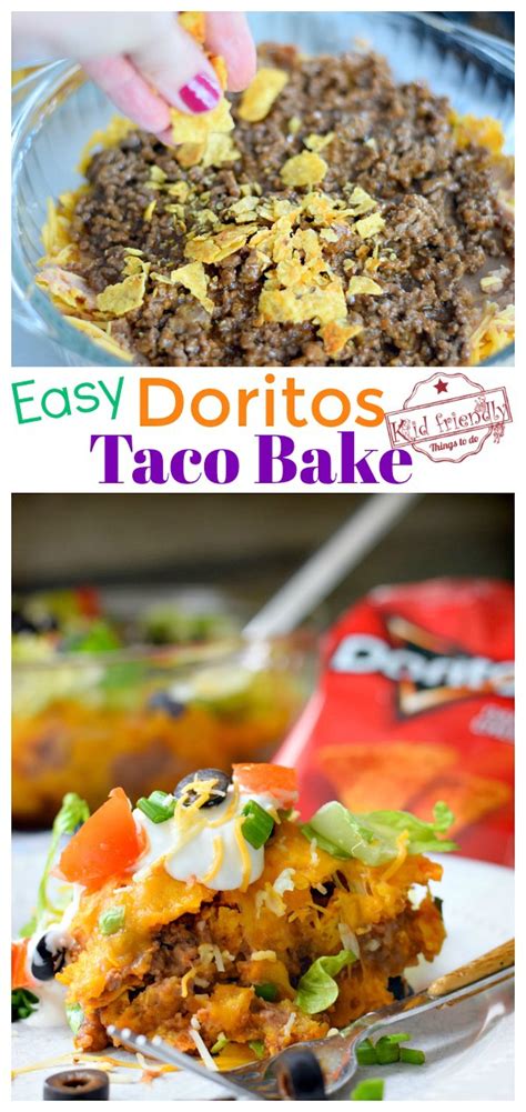 The bottom layer is doritos (hello snack food for dinner)! The Easiest Doritos Taco Bake {So Good!} | Kid Friendly ...