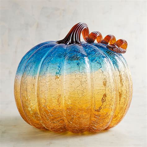 Round Blue & Amber Art Glass Pumpkin - Pier1