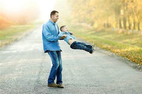 Father And Son Walk And Play In Nature Stock Image Image Of Summer