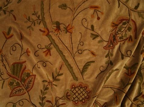 Incredible Hand Embrodered Velvet Crewel Upholstery Fabric From India