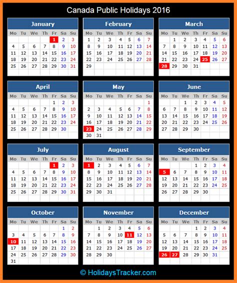 National except johor, kedah, kelantan & terengganu. Canada Public Holidays 2016 - Holidays Tracker