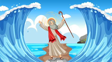 Moses Cartoon Character With Red Sea Background 6154017 Vector Art At