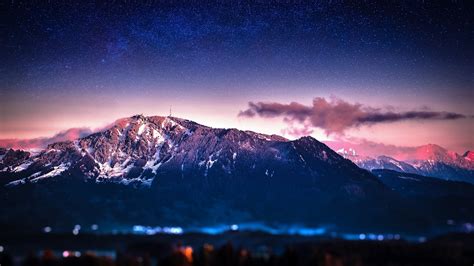 Download 3840x2160 Mountain Starry Sky Night Scenic Blurry