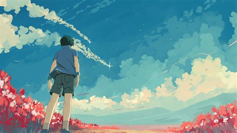 Images Boys Anime Sky Clouds 1920x1080