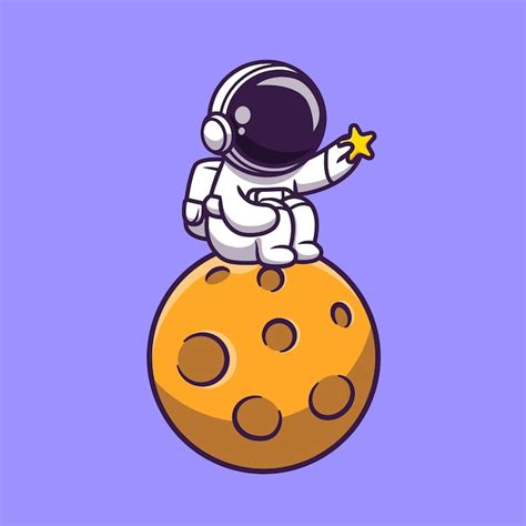 Premium Vector Cute Astronaut Sitting On Moon And Holding Star