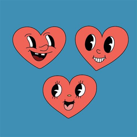 Premium Vector Emoji Retro Heart Collection Set Cute Cartoon Hearts