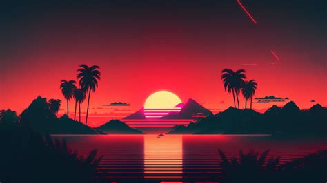 Sunset Synthwave Retrowave Palm 4k 7051k Wallpaper Pc Desktop