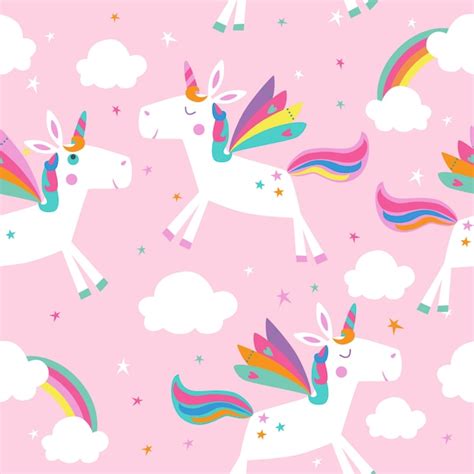 Premium Vector Seamless Pattern With Unicorns Clouds And Rainbows