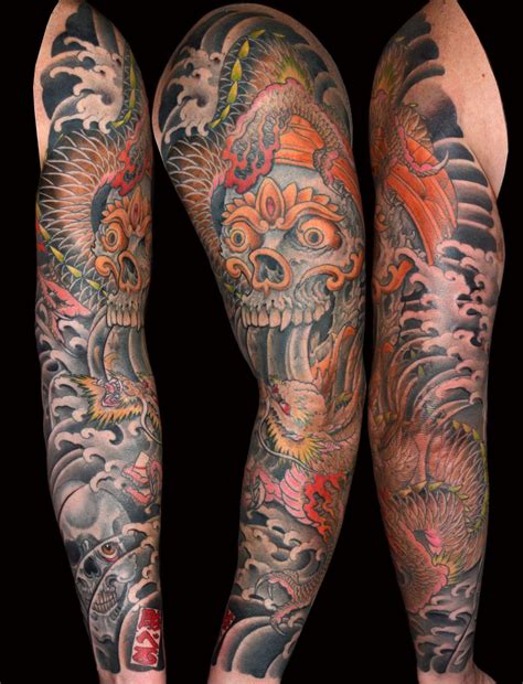 Dragons Japanese Skull Sleeve Tattoo Slave To The Needle