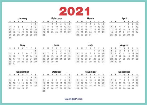 You can also choose portrait or landscape orientation before printing. 2021 Calendar Printable Free, HD - Turquoise, Blue ...
