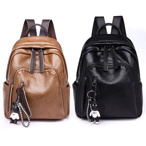 24 X 13 X 30cm Contrast Zipper Soft Pu Leather Backpack With Cute Bear Pendant For Women Girls