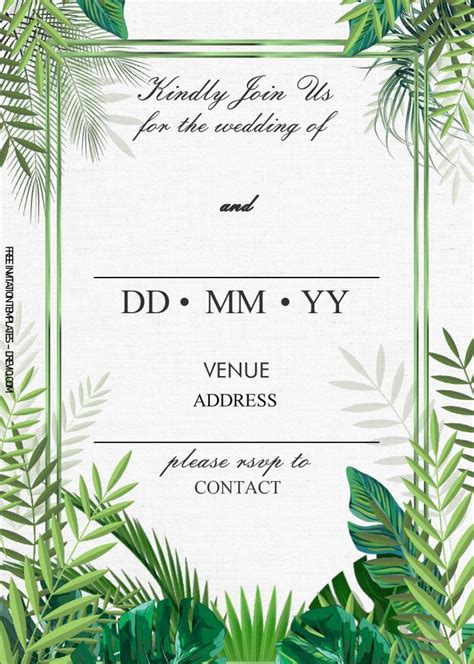 Tropical Leaves Invitation Templates Editable With Ms Word Download