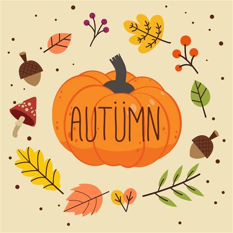 Premium Vector Autumn Word On Pumpkin With Leaves