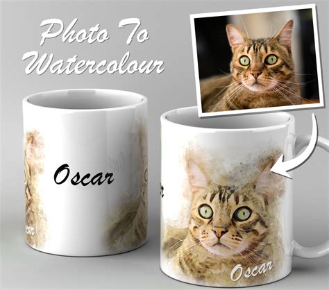 Personalised Cat Mug Custom Mug Watercolour Pet Portrait Gift Idea