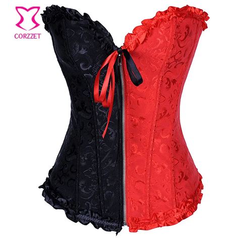 2550a Bustier Sexy Jacquard Overbust Corsets Gothic Corselet Front Zipper Sexy Woman Clothes