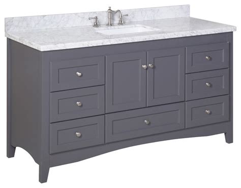 It took much longer to install than anticpated, but it looks beautiful and we are happy with the appearance and quality of the piece. Abbey 60" Single Sink Bath Vanity, Carrara/Charcoal Gray ...