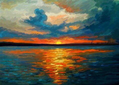 Sunset Impression Impressionist Landscape Digital Painting Of A Beau