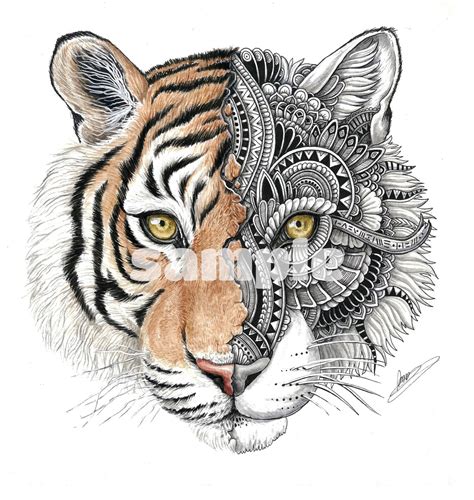 Tiger Art Print Zentangle Tiger Art Digital Print Zentangle Etsy UK