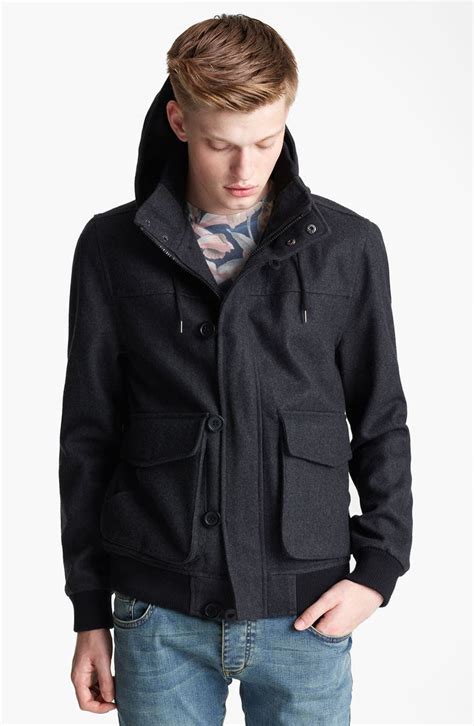 Topman Hooded Wool Blend Bomber Jacket Nordstrom