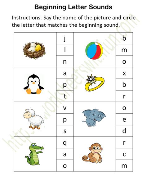 English Preschool Initial Sound Worksheet 3 Color