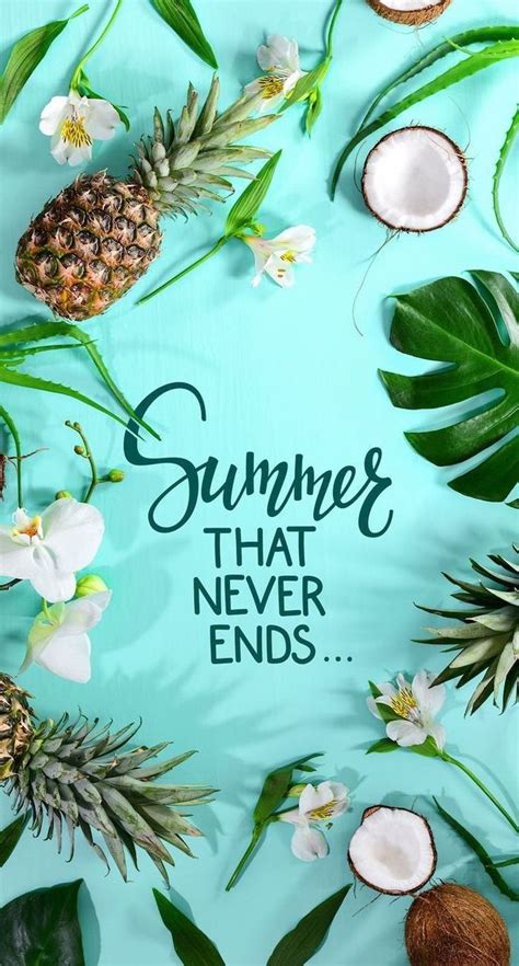 Turquoise Background Pineapples And Coconuts White Flowers Cute
