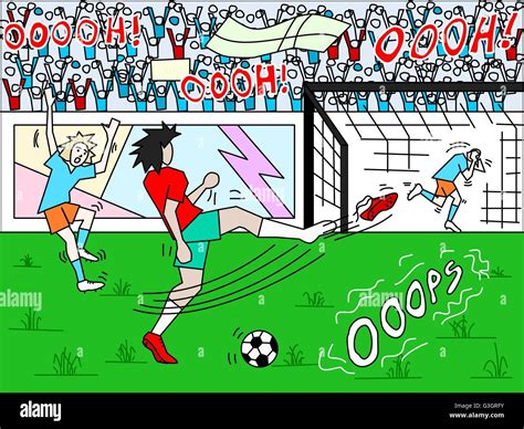 Comic Illustration Of A Funny Scene In A Soccer Game With Player Losing