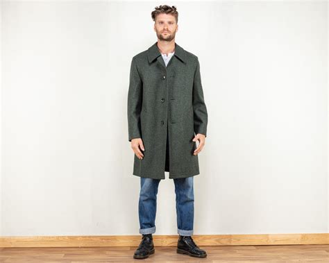 Men Green Wool Blend Coat Classic Vintage 70s Winter Overcoat Etsy