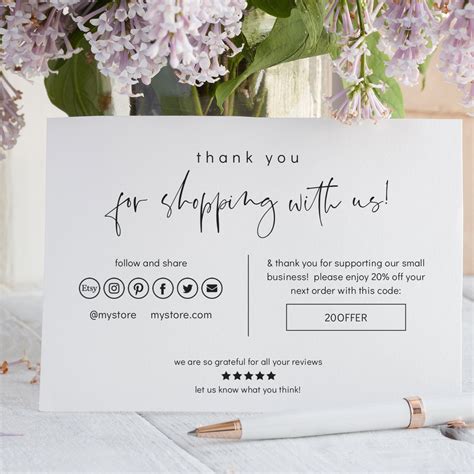 Modern Thank You For Shopping With Us Printable Card 3 Sizes Small