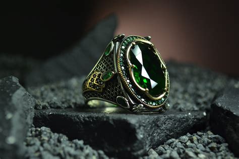 Green Crystal Ring Ring For Men Sterling Silver Ring Etsy