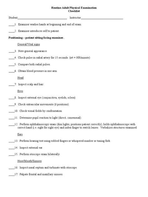 Adult Physical Exam Checklist Pulse Neck