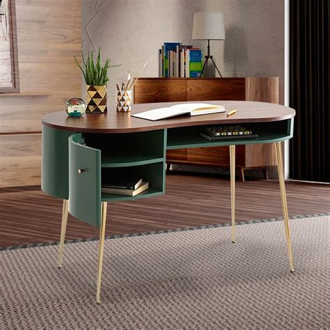 Luxury Mid Century Modern Green Curved Office Desk Computer Desk With