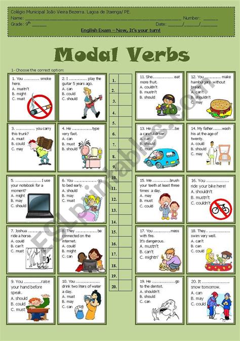 Modal Verbs Multiple Choice Esl Worksheet By