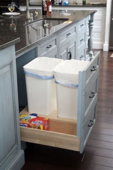 Hidden Kitchen Trash Can Storage In 2020 Kitchen Remodel Small