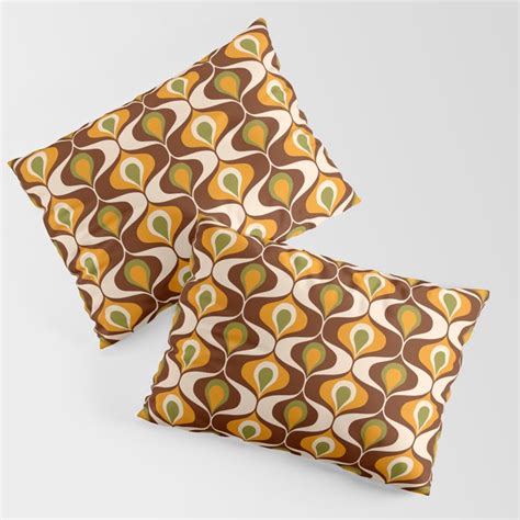 Retro 70s Ovals Op Art Pattern Brown Orange Pillow Sham By Dana Du