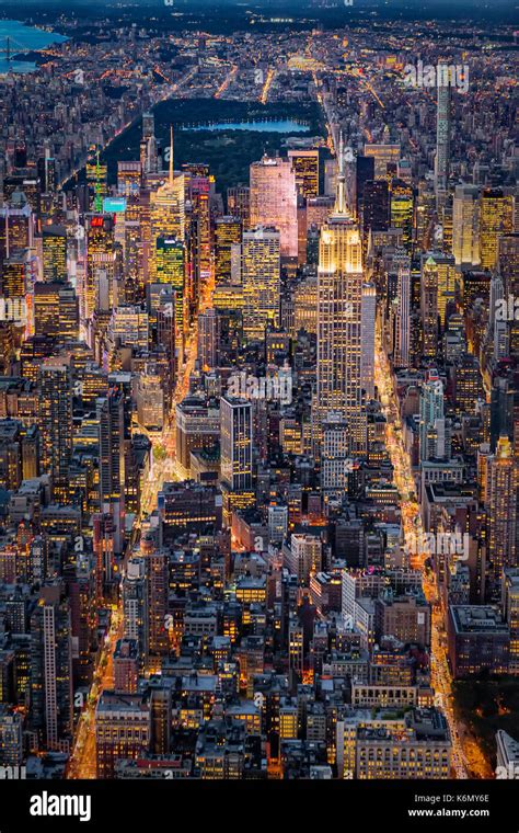 High On New York City Aerial View Over Midtown Manhattan In Nyc With