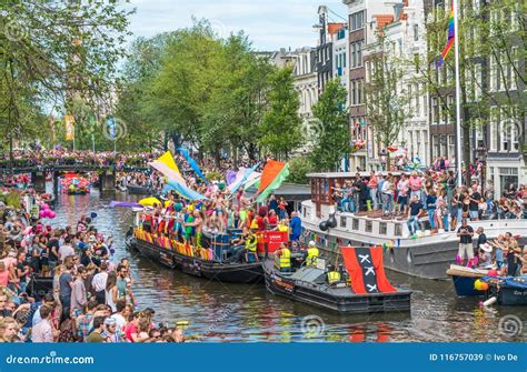 amsterdam august 5 2017 boats of the 2017 canal parade sailing editorial stock image image
