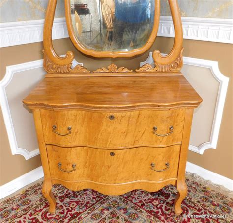 Antique Late Victorian Birds Eye Maple 2 Drawer Princess Dresser W