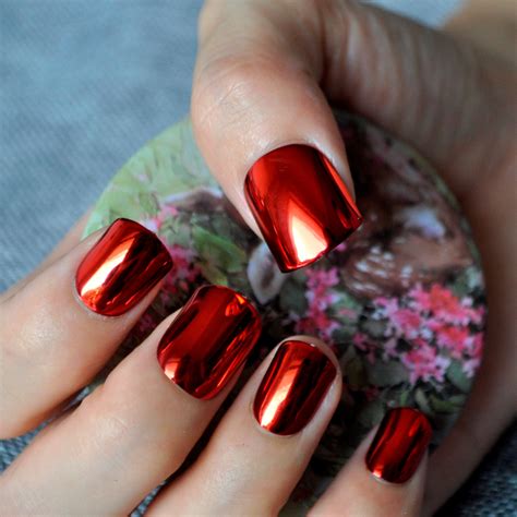 metallic sexy red false nail 24pcs acrylic nail art false nail tips for manicure diy n09 in