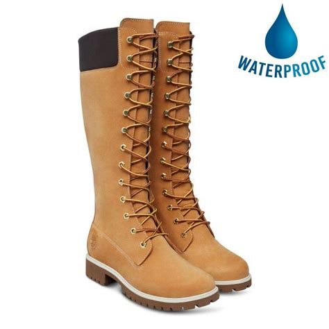 Timberland Womens Premium 14 Inch Tall Lace Up Waterproof Boots Wheat