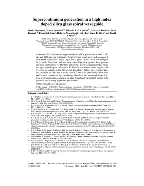 Pdf Supercontinuum Generation In A High Index Doped Silica Glass Spiral Waveguide Sai Chu