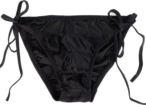 feeshow men s silky string bikini briefs bulge pouch underwear swimwear side ties black one size