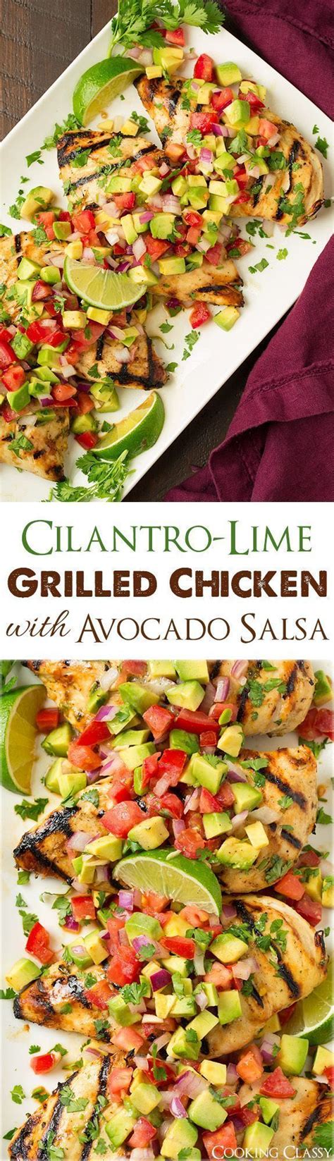 Prepare tasty and fresh grilled cilantro lime chicken with corn salsa and lime crema. Grilled Cilantro Lime Chicken with Avocado Salsa - easy to ...
